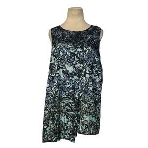 Alex Marie blue floral sleeveless tunic blouse size Large